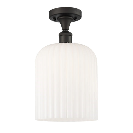 Innovations Bridal Veil 5in 1-Light Semi-Flush Mount | Art Nouveau Industrial Oil Rubbed Bronze and Gloss White Ribbed Glass | Model 616-1F-OB-G559-8GWH