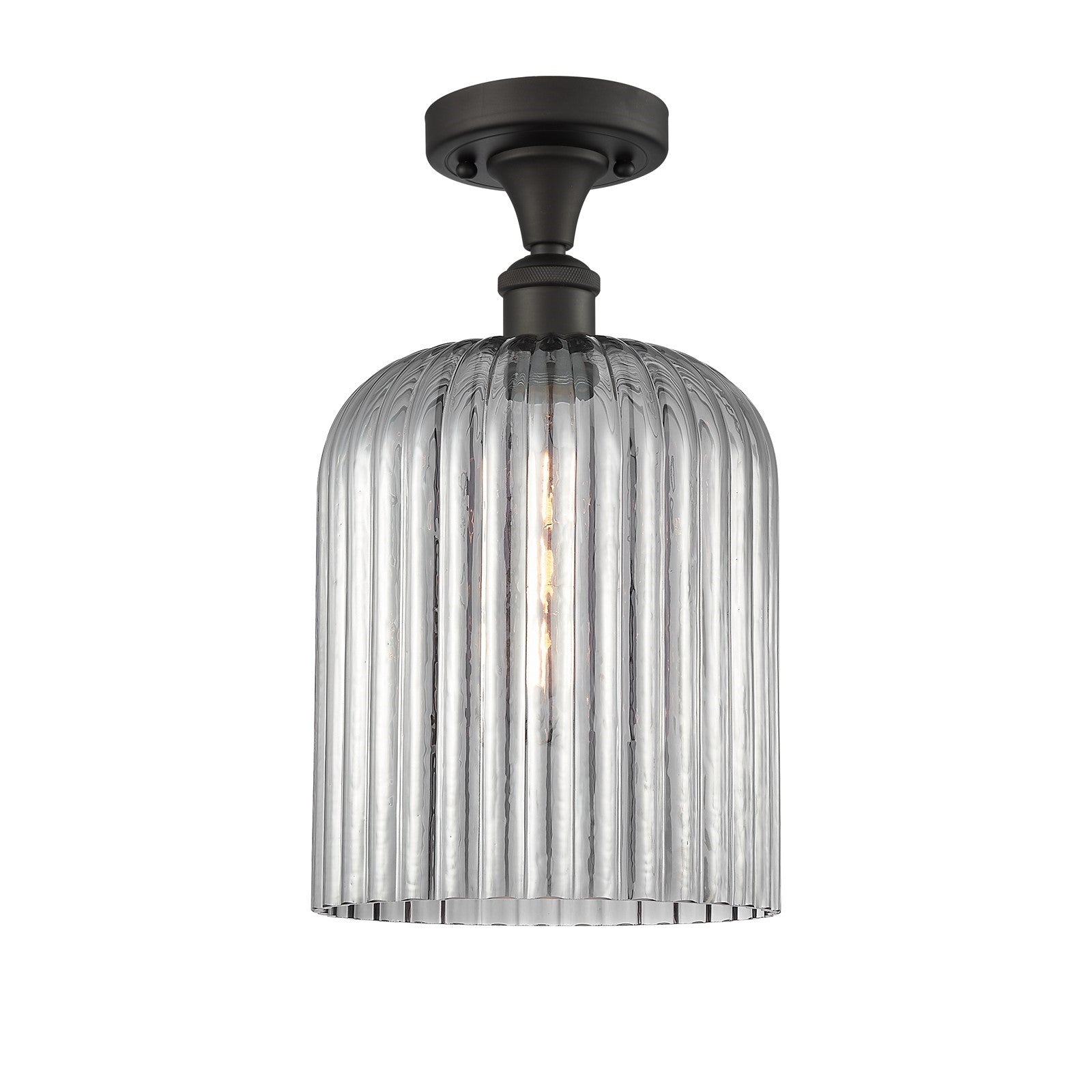 Innovations Bridal Veil 5in 1-Light Semi-Flush Mount | Art Nouveau Industrial Oil Rubbed Bronze and Light Smoke Ribbed Glass | Model 616-1F-OB-G559-8SM