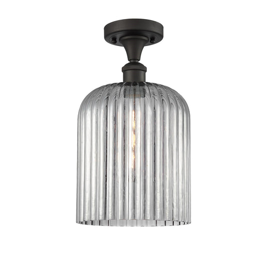 Innovations Bridal Veil 5in 1-Light Semi-Flush Mount | Art Nouveau Industrial Oil Rubbed Bronze and Light Smoke Ribbed Glass | Model 616-1F-OB-G559-8SM
