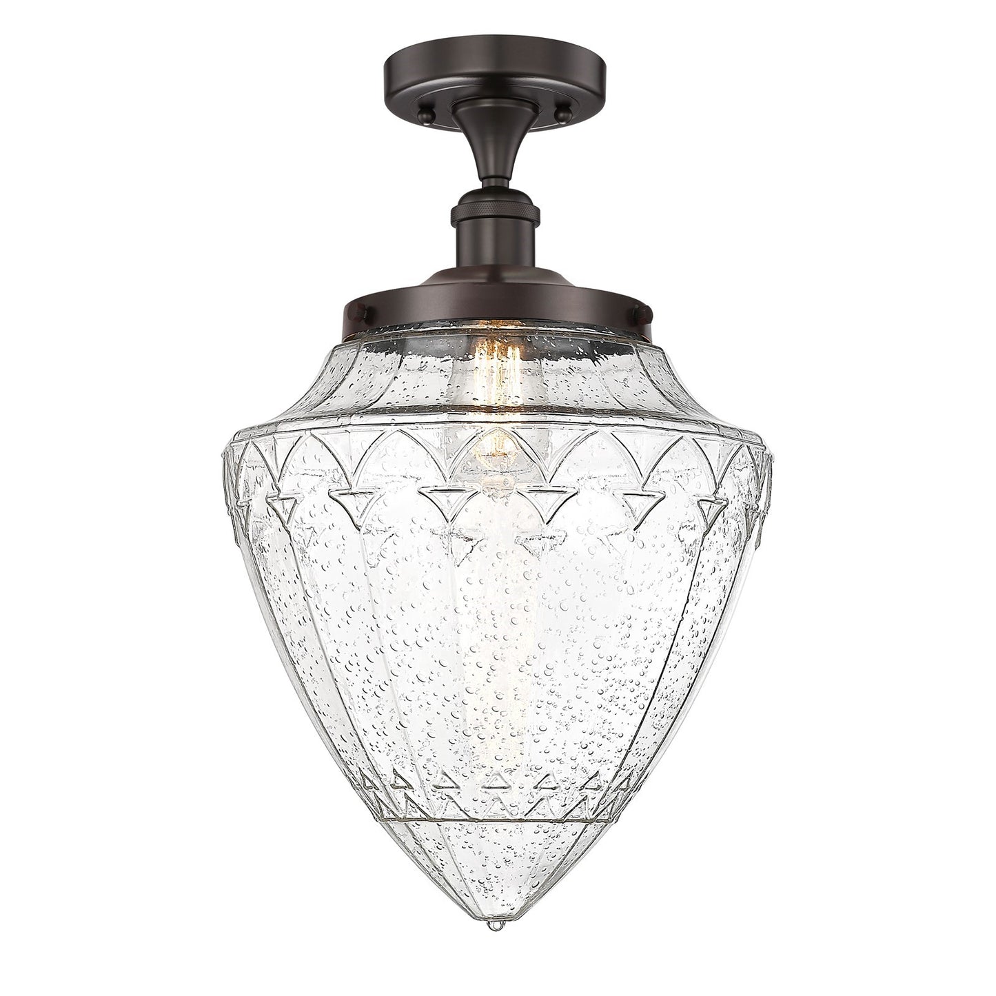 Innovations Bridgeton 12in 1-Light Semi-Flush Mount | Traditional Oil Rubbed Bronze Steel and Seedy Glass | Entryway & Hallway | Model 616-1F-OB-G664-12