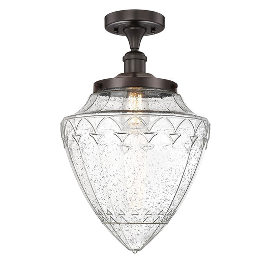 Innovations Bridgeton 12in 1-Light Semi-Flush Mount | Traditional Oil Rubbed Bronze Steel and Seedy Glass | Entryway & Hallway | Model 616-1F-OB-G664-12