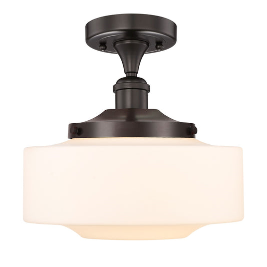 Innovations Bridgeton 12in 1-Light Semi-Flush Mount | Traditional Oil Rubbed Bronze Steel and Matte White Frosted Glass | Model 616-1F-OB-G691-12