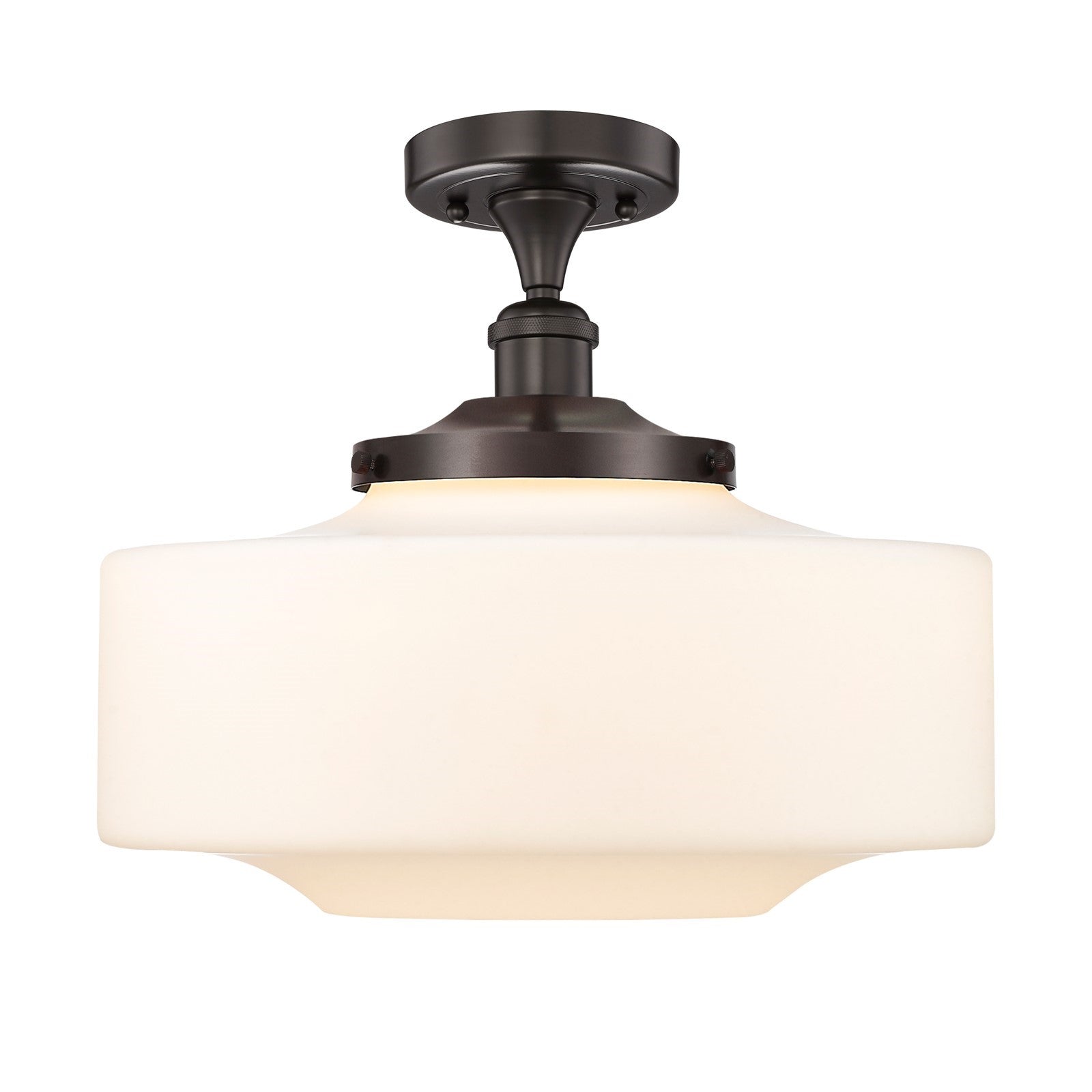 Innovations Bridgeton 12in 1-Light Semi-Flush Mount | Traditional Oil Rubbed Bronze Steel and Matte White Frosted Glass | Model 616-1F-OB-G691-16