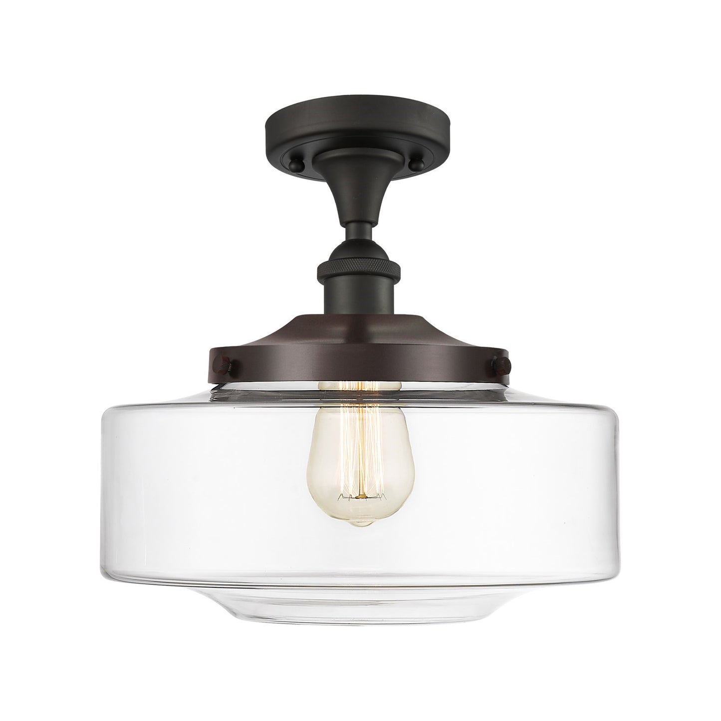 Innovations Bridgeton 12in 1-Light Semi-Flush Mount | Traditional Oil Rubbed Bronze Steel and Clear Glass | Hallway & Bathroom | Model 616-1F-OB-G692-12
