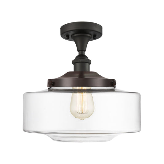 Innovations Bridgeton 12in 1-Light Semi-Flush Mount | Traditional Oil Rubbed Bronze Steel and Clear Glass | Hallway & Bathroom | Model 616-1F-OB-G692-12