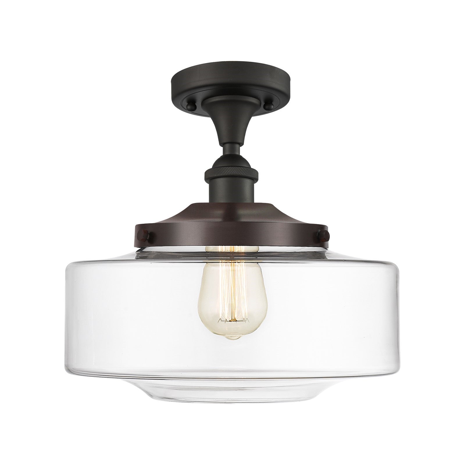 Innovations Bridgeton 12in 1-Light Semi-Flush Mount | Traditional Oil Rubbed Bronze Steel and Clear Glass | Hallway & Bathroom | Model 616-1F-OB-G692-12