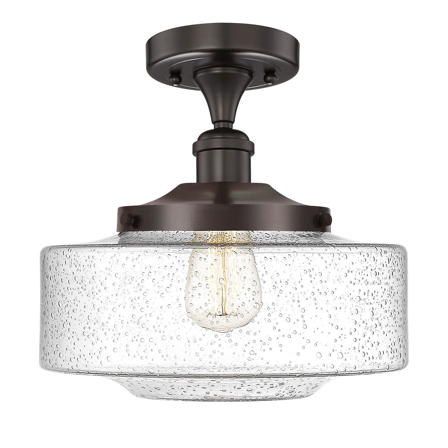 Innovations Bridgeton 12in 1-Light Semi-Flush Mount | Traditional Oil Rubbed Bronze Steel and Seedy Schoolhouse Glass | Entryway | Model 616-1F-OB-G694-12