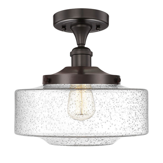 Innovations Bridgeton 12in 1-Light Semi-Flush Mount | Traditional Oil Rubbed Bronze Steel and Seedy Schoolhouse Glass | Entryway | Model 616-1F-OB-G694-12