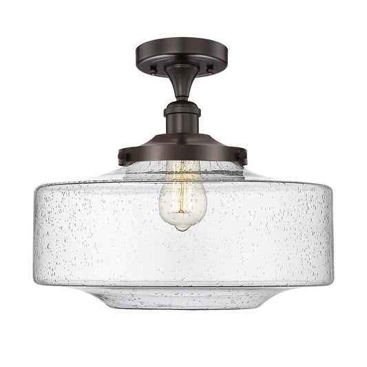 Innovations Bridgeton 12in 1-Light Semi-Flush Mount | Traditional Oil Rubbed Bronze Steel and Seedy Glass | Entryway & Hallway | Model 616-1F-OB-G694-16