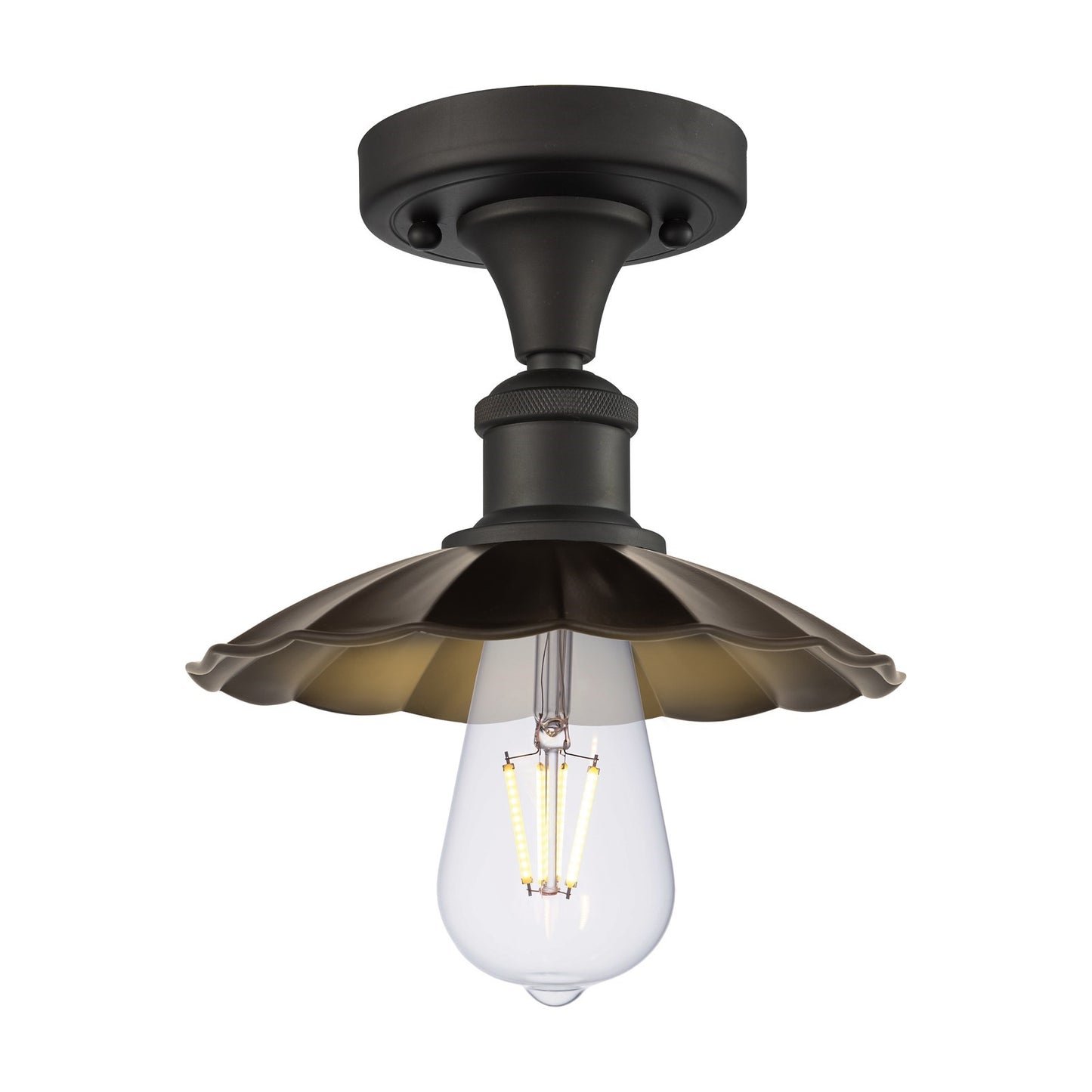 Innovations Scallop 7.5in 1-Light Semi-Flush Mount | Traditional Industrial Oil Rubbed Bronze Steel and Cast Brass with Oil | Model 616-1F-OB-M17-OB