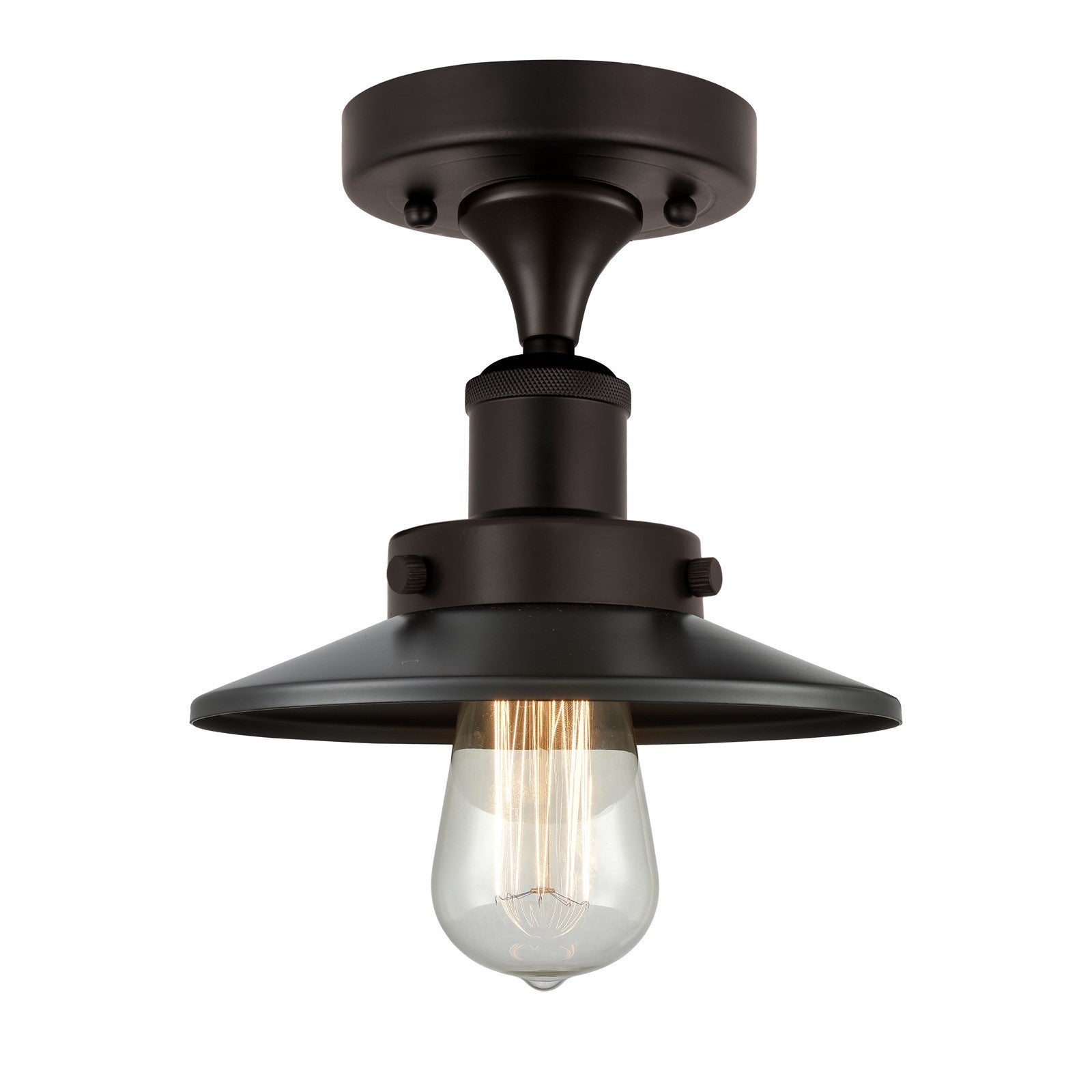 Innovations Railroad 8in 1-Light Semi-Flush Mount | Industrial Oil Rubbed Bronze Steel and Cast Brass with Oil Rubbed Bronze Metal | Model 616-1F-OB-M5-OB