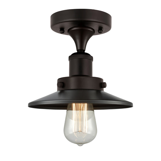 Innovations Railroad 8in 1-Light Semi-Flush Mount | Industrial Oil Rubbed Bronze Steel and Cast Brass with Oil Rubbed Bronze Metal | Model 616-1F-OB-M5-OB