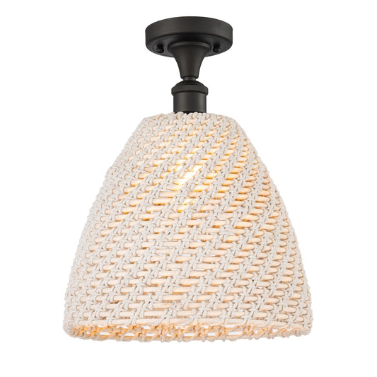 Innovations Bristol Natural 12in 1-Light Semi-Flush Mount | Farmhouse Oil Rubbed Bronze Steel and Natural Fiber Shade | Model 616-1F-OB-NBD-12-NAT