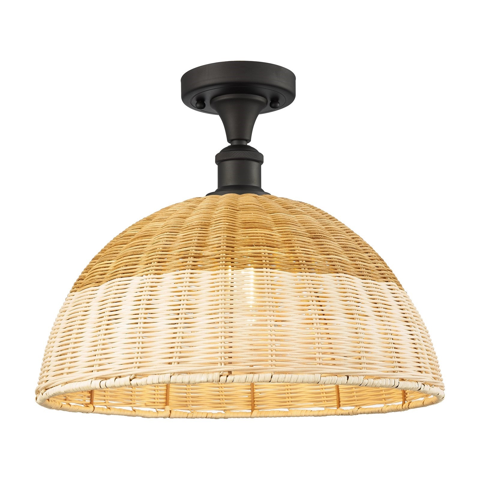 Innovations Lighting Bristol Natural II 16in 1-Light Semi-Flush Mount | Industrial Oil Rubbed Bronze Steel and Natural Fiber | Model 616-1F-OB-NBD2-16-NAT