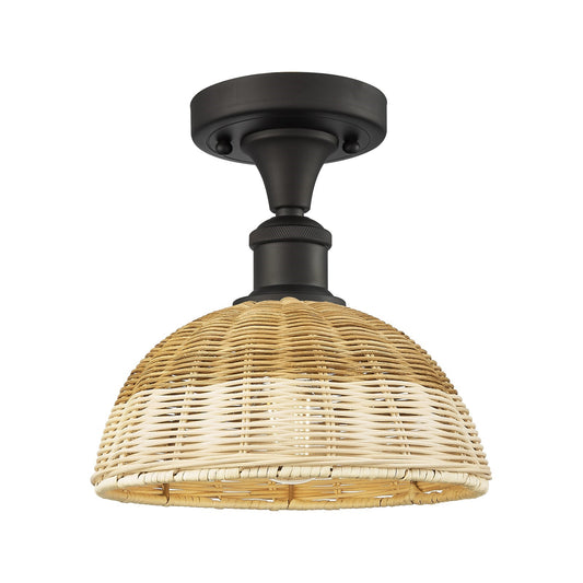 Innovations Bristol Natural II 9in 1-Light Semi-Flush Mount | Industrial Oil Rubbed Bronze Steel and Natural Fiber Shade | Model 616-1F-OB-NBD2-9-NAT