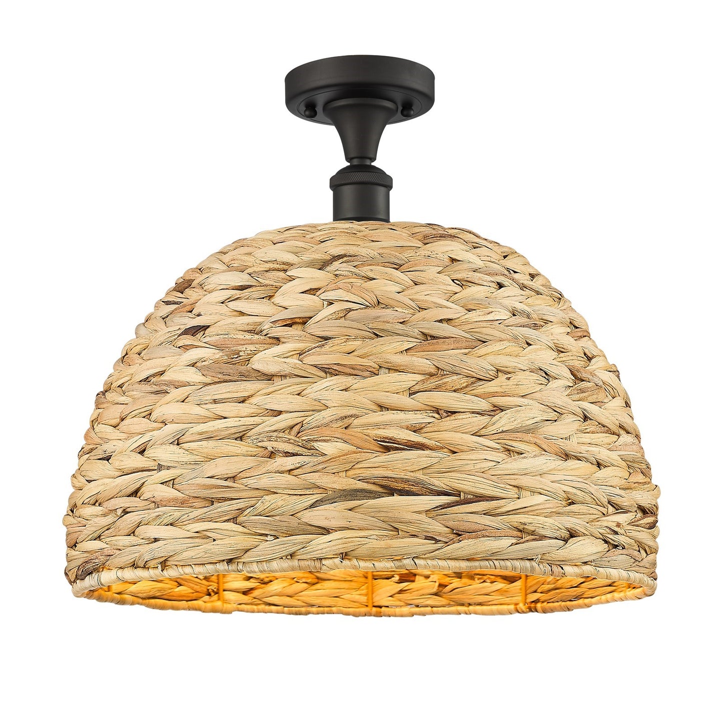 Innovations Woven Rattan 16in 1-Light Semi-Flush Mount | Industrial Oil Rubbed Bronze Steel and Natural Fiber | Kitchen & | Model 616-1F-OB-RBD-16-NAT