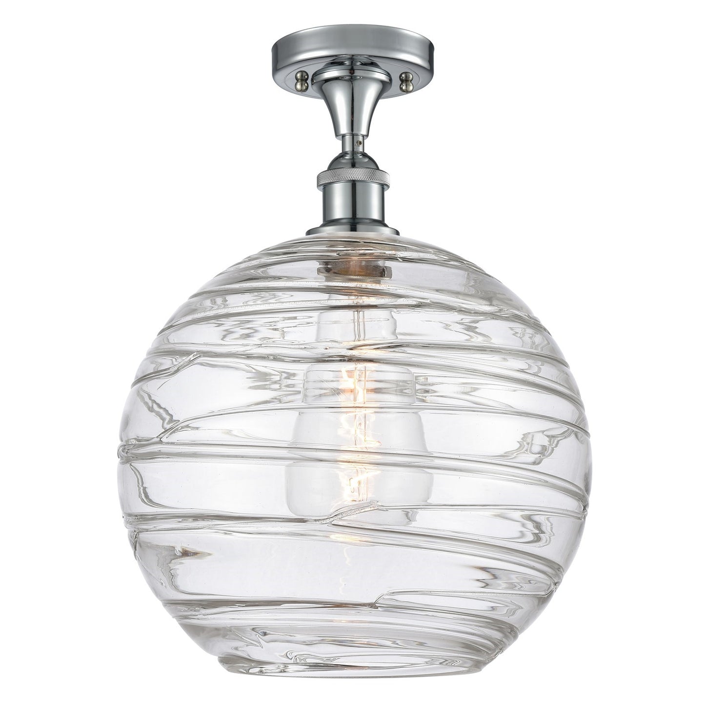 Innovations Athens Deco Swirl 12in 1-Light Semi-Flush Mount | Industrial Polished Chrome Steel and Clear Deco Swirl Glass | Model 616-1F-PC-G1213-12CL