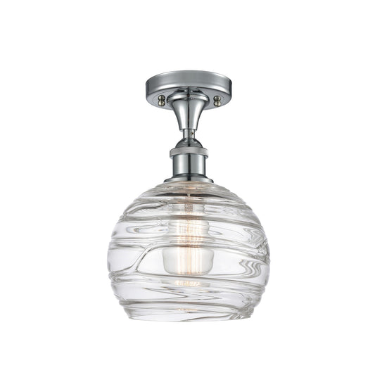 Innovations Athens Deco Swirl 8in 1-Light Semi-Flush Mount | Industrial Polished Chrome and Clear Deco Swirl Glass | Entryway | Model 616-1F-PC-G1213-8CL