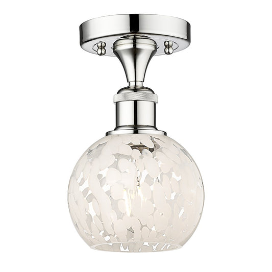 Innovations White Mouchette 6in 1-Light Semi-Flush | Modern Polished Chrome and White Mouchette Glass | Entryway & Hallway | Model 616-1F-PC-G1216-6WM
