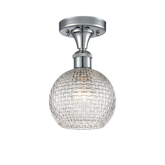 Innovations Athens 6in 1-Light Semi-Flush Mount | Modern Farmhouse Polished Chrome and Clear Basket Weave Glass | Bathroom & | Model 616-1F-PC-G122C-6CL