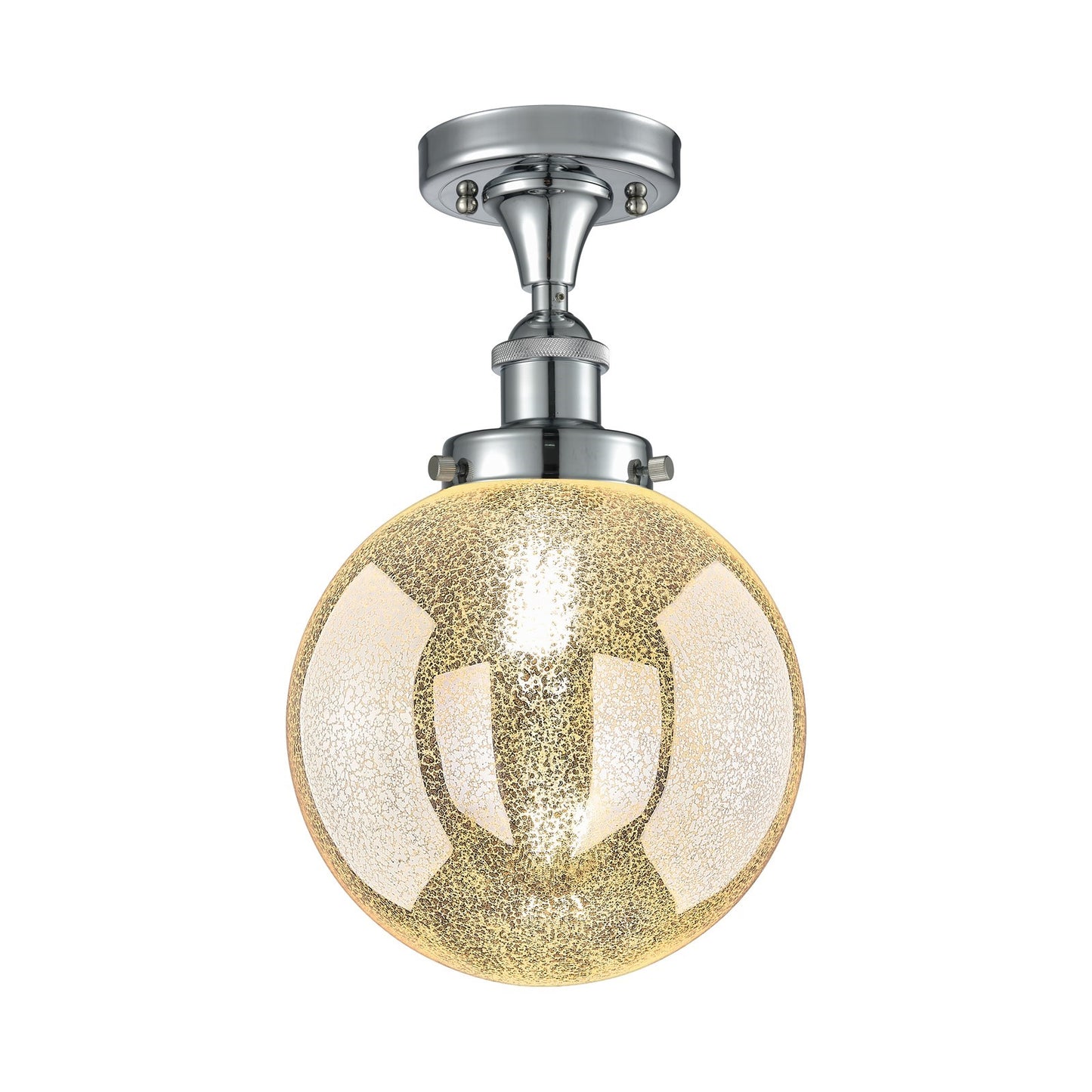 Innovations Beacon 8in 1-Light Semi-Flush Mount | Industrial Polished Chrome Steel and Mercury Ribbed Glass | Hallway & Covered | Model 616-1F-PC-G208-8