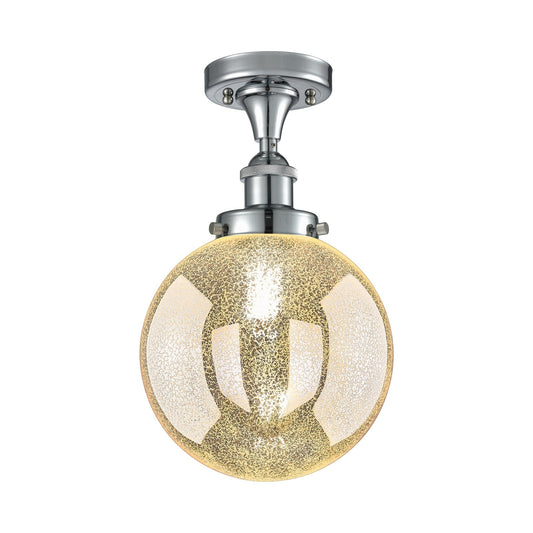 Innovations Beacon 8in 1-Light Semi-Flush Mount | Industrial Polished Chrome Steel and Mercury Ribbed Glass | Hallway & Covered | Model 616-1F-PC-G208-8