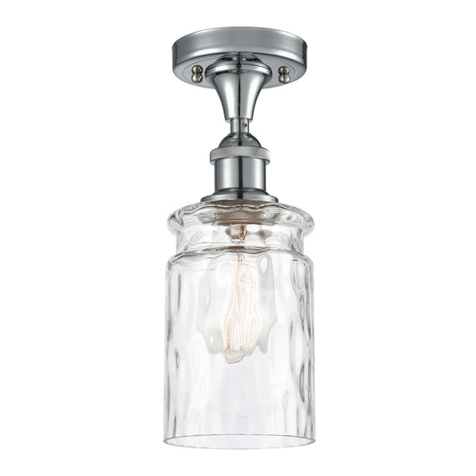 Innovations Candor 1-Light 4.75in Semi-Flush Mount | Industrial Polished Chrome Steel and Clear Waterglass Frosted Ribbed Glass | Model 616-1F-PC-G352