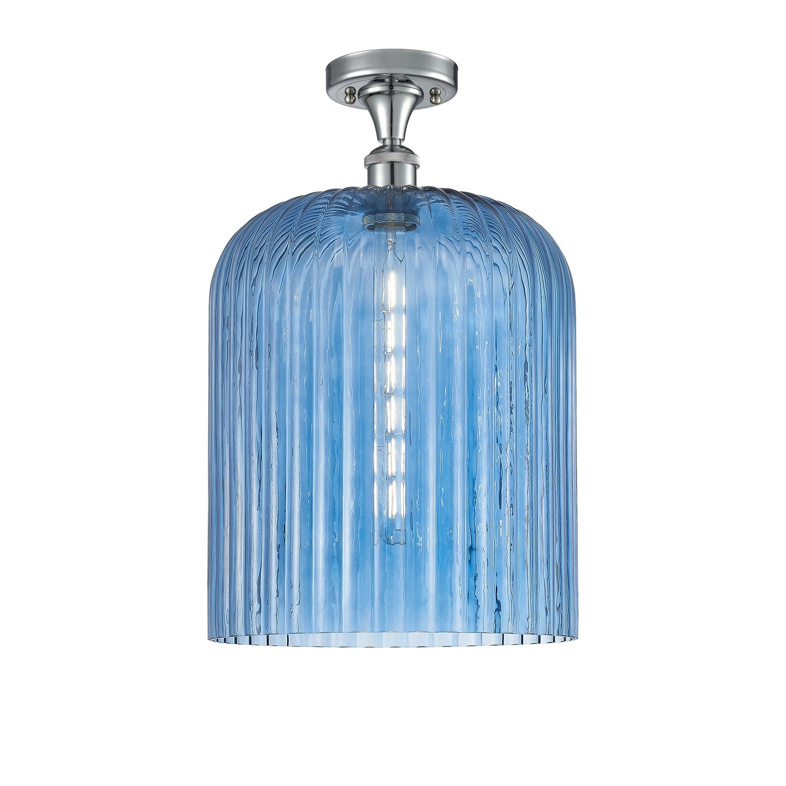 Innovations Bridal Veil 5in 1-Light Semi-Flush Mount | Art Nouveau Polished Chrome and Princess Blue Ribbed Glass | Damp-Rated | Model 616-1F-PC-G559-12BL