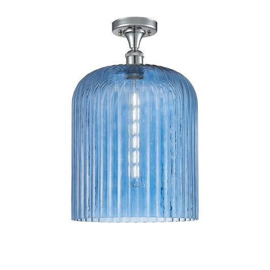 Innovations Bridal Veil 5in 1-Light Semi-Flush Mount | Art Nouveau Polished Chrome and Princess Blue Ribbed Glass | Damp-Rated | Model 616-1F-PC-G559-12BL