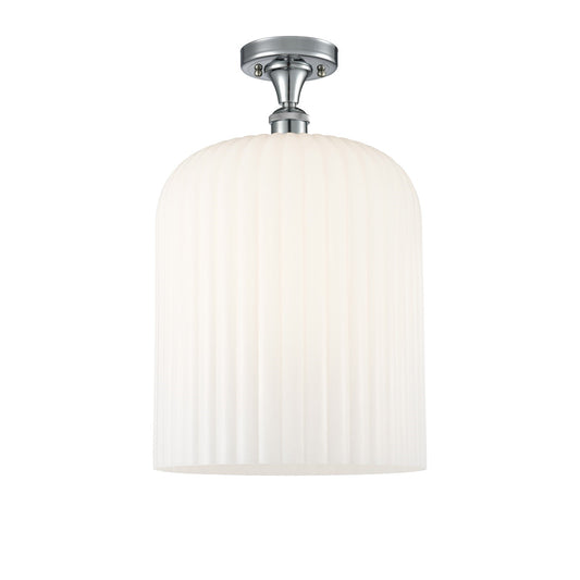 Innovations Bridal Veil 5in 1-Light Semi-Flush Mount | Art Nouveau Polished Chrome and Gloss White Ribbed Glass | Damp-Rated | Model 616-1F-PC-G559-12GWH