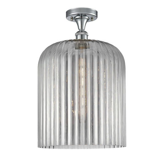 Innovations Bridal Veil 5in 1-Light Semi-Flush Mount | Art Nouveau Polished Chrome Steel and Light Smoke Ribbed Glass | Model 616-1F-PC-G559-12SM