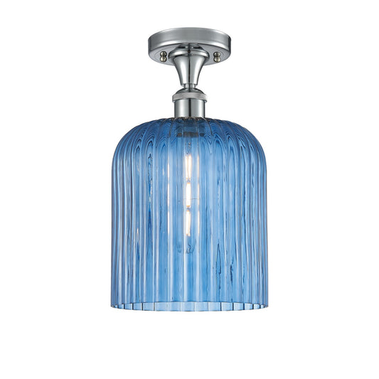 Innovations Bridal Veil 5in 1-Light Semi-Flush | Art Nouveau Industrial Polished Chrome and Princess Blue Ribbed Glass | Model 616-1F-PC-G559-8BL