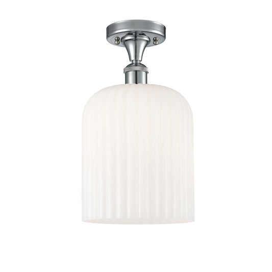 Innovations Bridal Veil 5in 1-Light Semi-Flush Mount | Art Nouveau Industrial Polished Chrome and Gloss White Ribbed Glass | Model 616-1F-PC-G559-8GWH