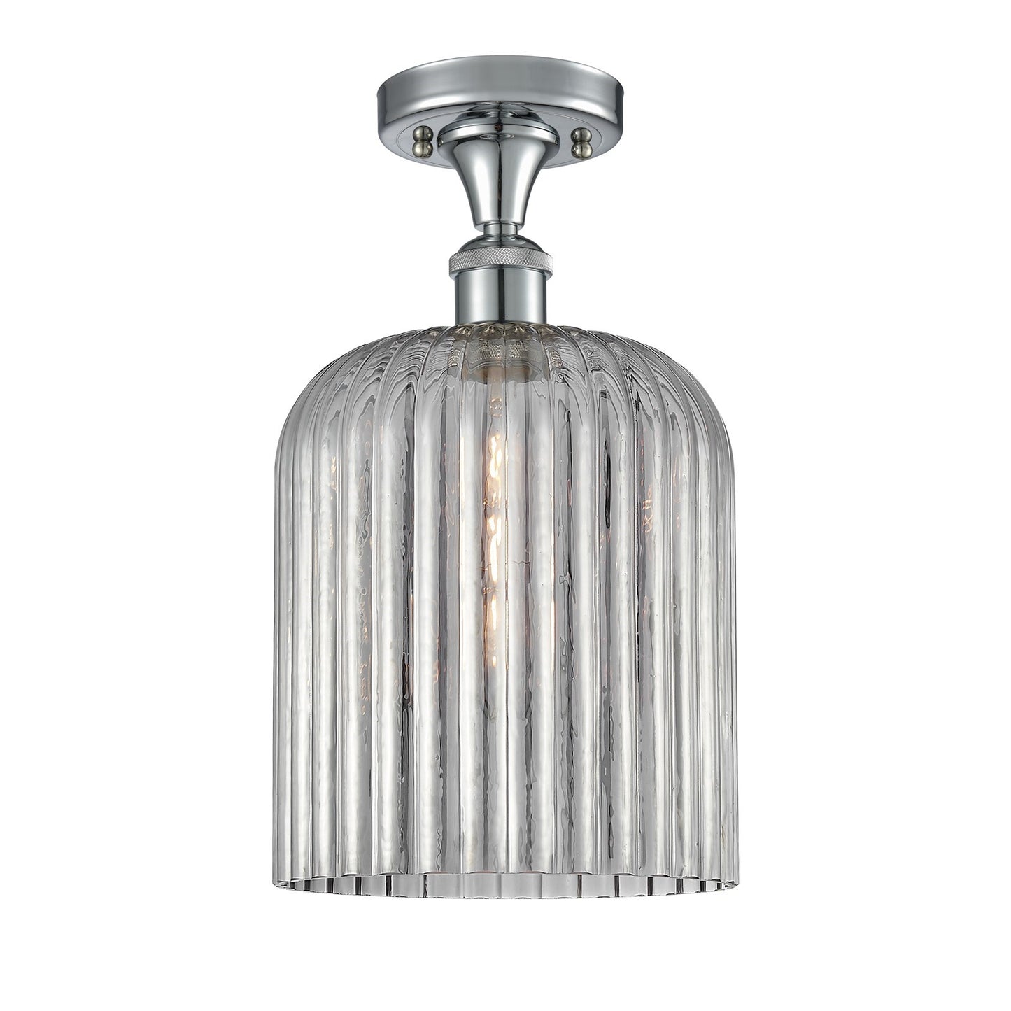 Innovations Bridal Veil 5in 1-Light Semi-Flush | Art Nouveau Industrial Polished Chrome and Light Smoke Ribbed Glass | Kitchen | Model 616-1F-PC-G559-8SM