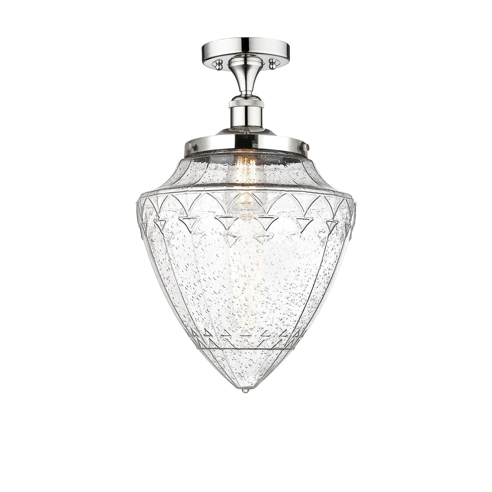 Innovations Bridgeton 12in 1-Light Semi-Flush Mount | Traditional Polished Chrome Steel and Seedy Glass | Entryway & Hallway | Model 616-1F-PC-G664-12
