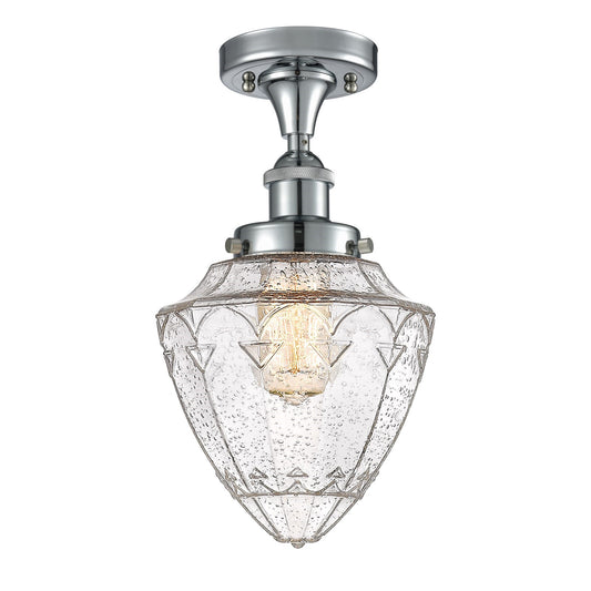 Innovations Bullet 6in 1-Light Semi-Flush Mount | Industrial Polished Chrome Steel and Seedy Schoolhouse Glass | Entryway & | Model 616-1F-PC-G664-7