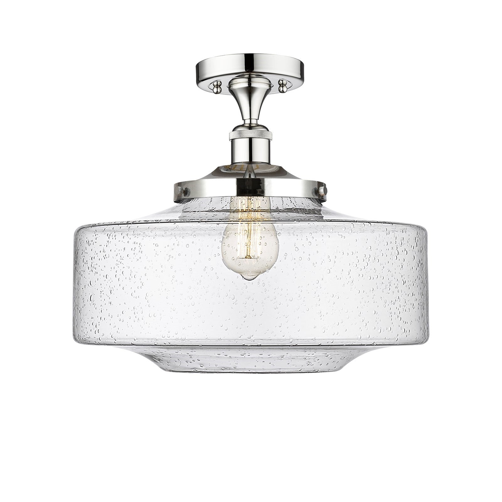 Innovations Bridgeton 16in 1-Light Semi-Flush Mount | Traditional Polished Chrome Steel and Seedy Glass | Entryway & Hallway | Model 616-1F-PC-G694-16