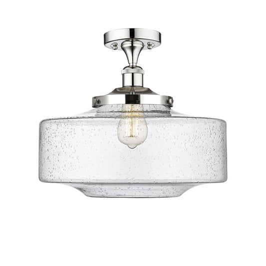 Innovations Bridgeton 16in 1-Light Semi-Flush Mount | Traditional Polished Chrome Steel and Seedy Glass | Entryway & Hallway | Model 616-1F-PC-G694-16