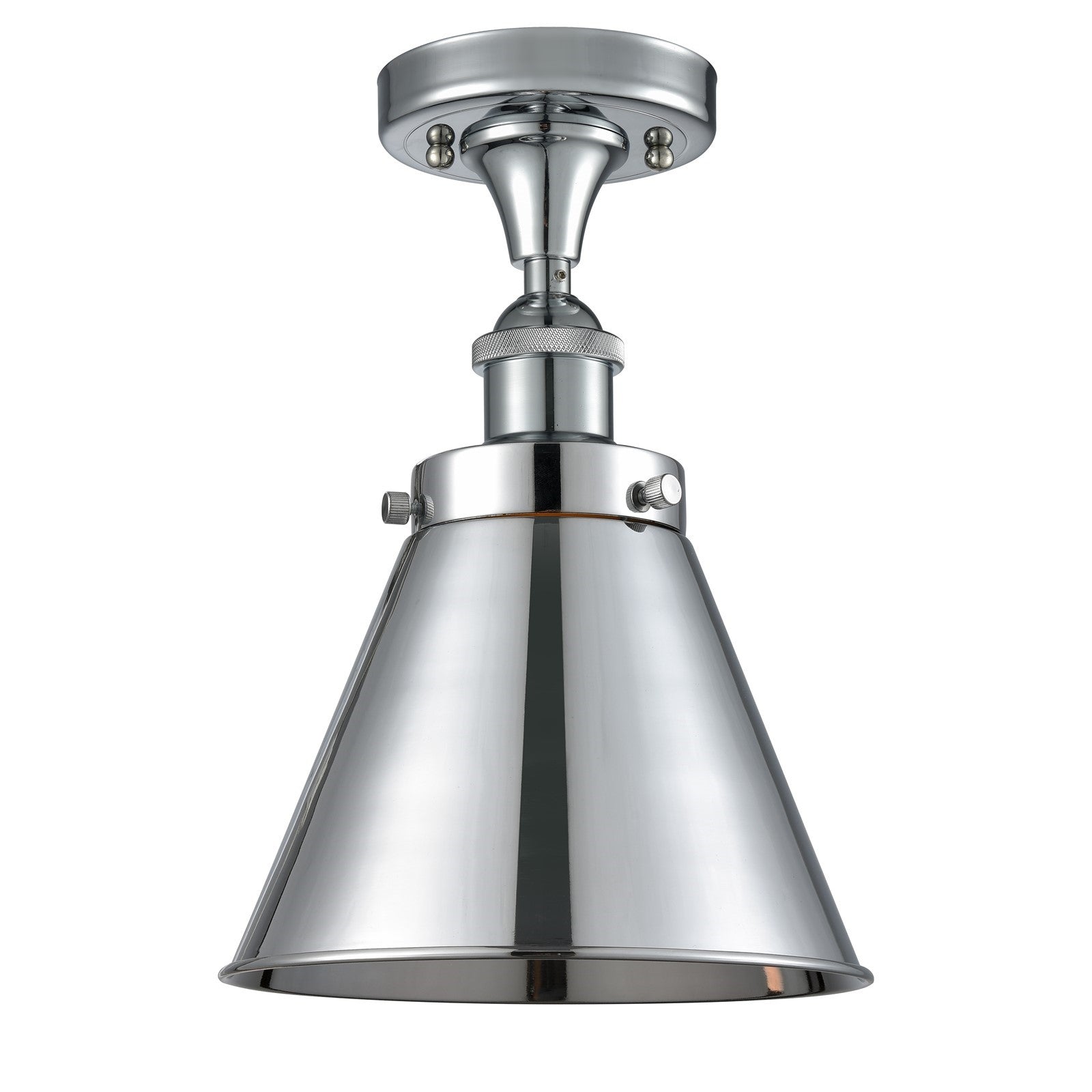 Innovations Appalachian 8in 1-Light Semi-Flush Mount | Traditional Industrial Polished Chrome Steel and Cast Brass Metal Cone | Model 616-1F-PC-M13-PC