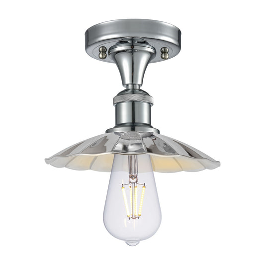 Innovations Scallop 7.5in 1-Light Semi-Flush Mount | Traditional Industrial Polished Chrome Steel and Metal Shade | Entryway & | Model 616-1F-PC-M17-PC