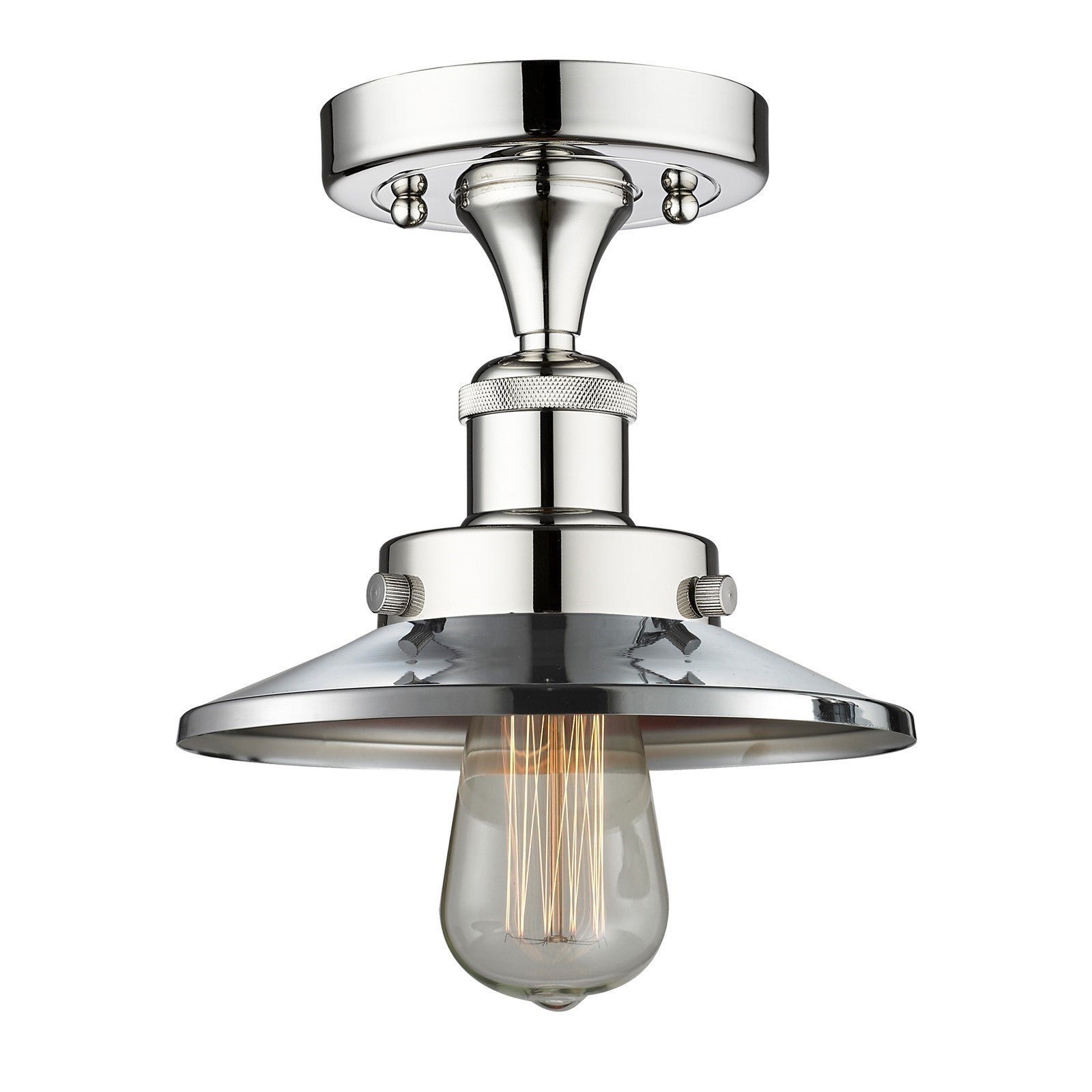 Innovations Railroad 8in 1-Light Semi-Flush Mount | Traditional Industrial Polished Chrome Steel and Metal Shade | Entryway & Hallway | Model 616-1F-PC-M7