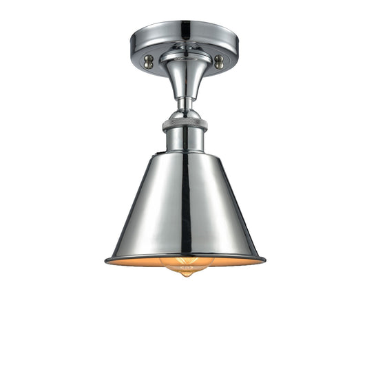 Innovations Smithfield 7in 1-Light Semi-Flush Mount | Industrial Farmhouse Polished Chrome Steel and Cast Brass | Damp-Rated | Model 616-1F-PC-M8-PC