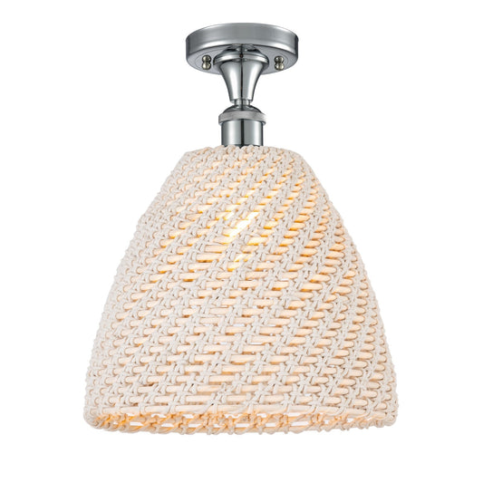 Innovations Bristol Natural 12in 1-Light Semi-Flush Mount | Farmhouse Polished Chrome and Natural Fiber Dome | Entryway & | Model 616-1F-PC-NBD-12-NAT