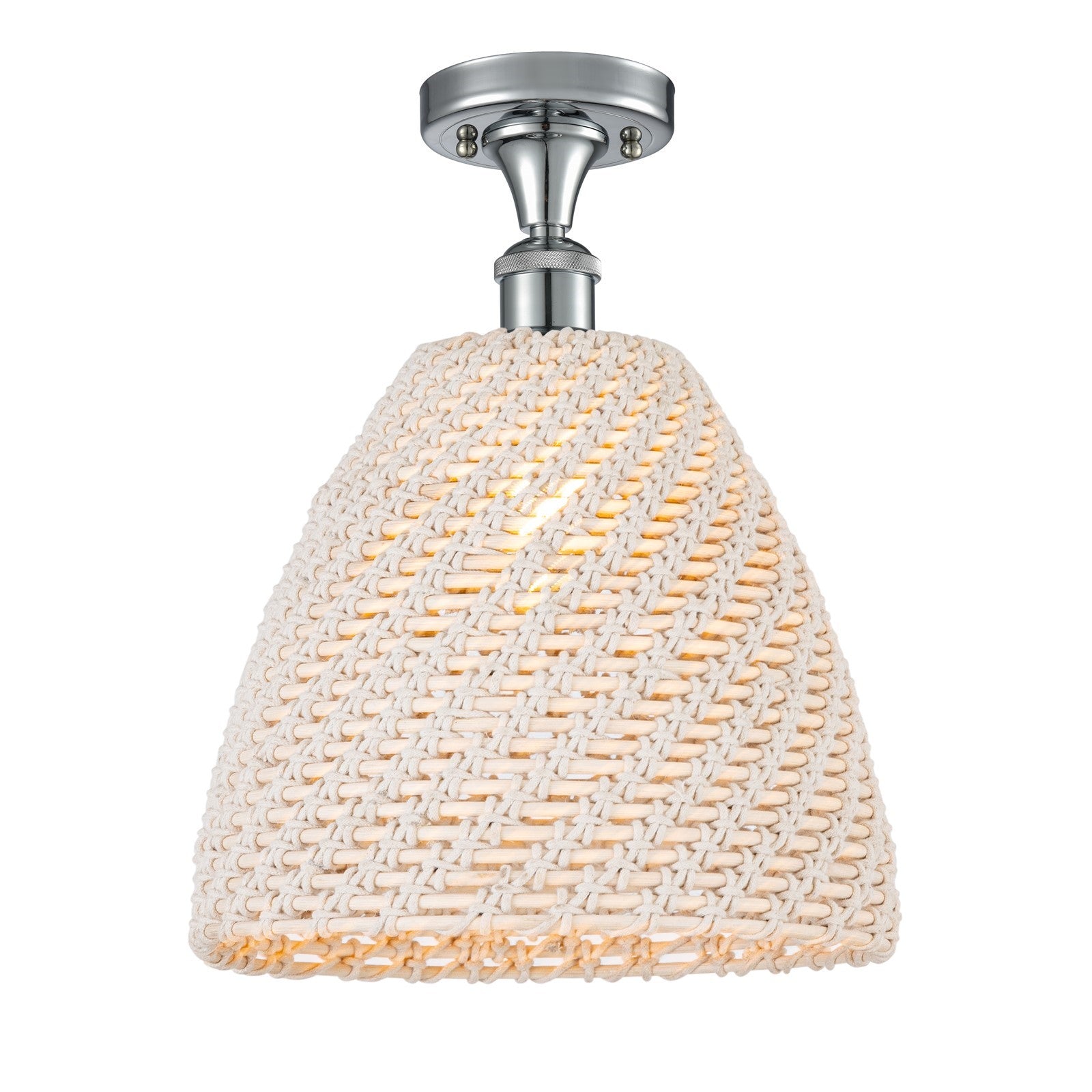 Innovations Bristol Natural 12in 1-Light Semi-Flush Mount | Farmhouse Polished Chrome and Natural Fiber Dome | Entryway & | Model 616-1F-PC-NBD-12-NAT