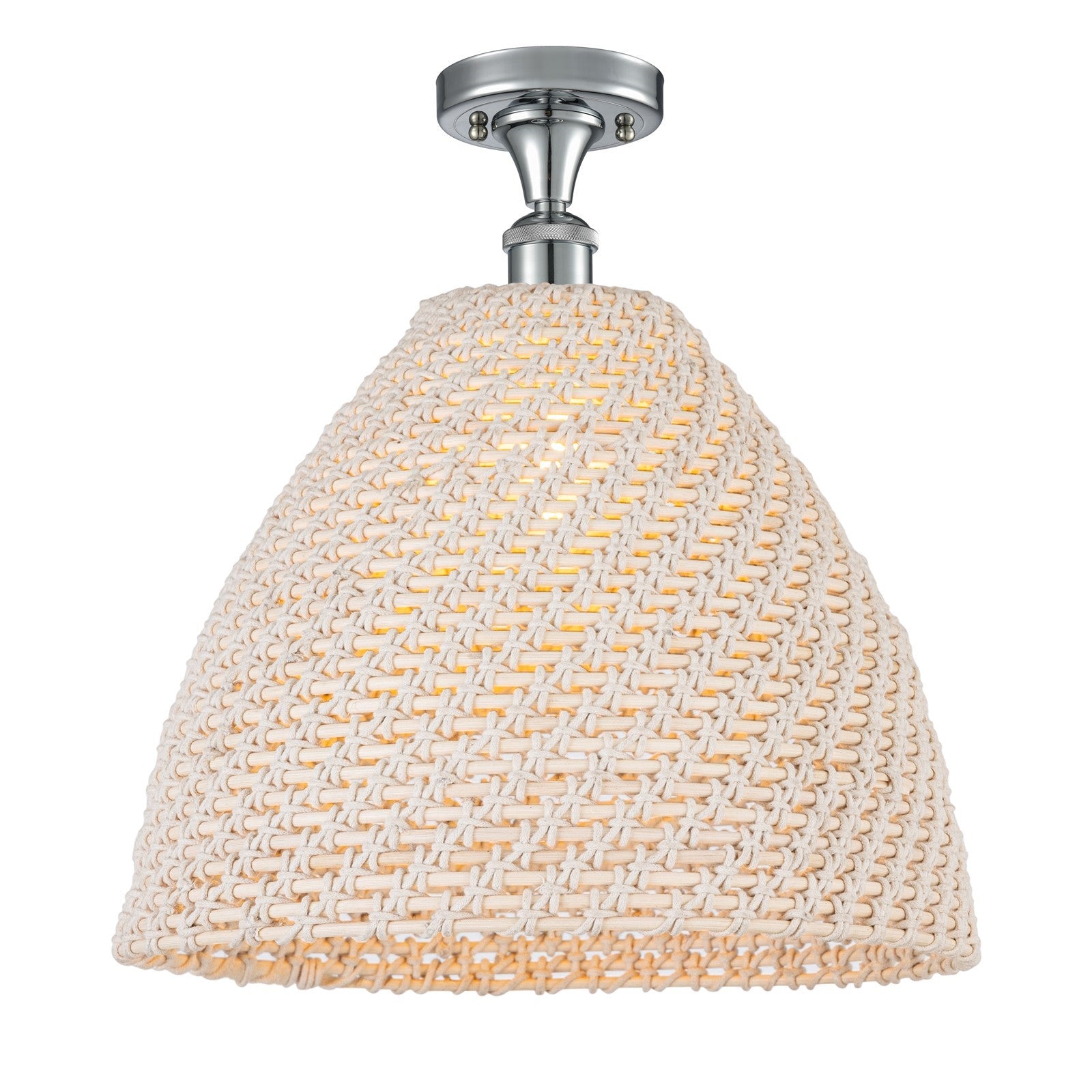 Innovations Bristol Natural 16in 1-Light Semi-Flush Mount | Farmhouse Polished Chrome and Natural Fiber Dome Shade | Model 616-1F-PC-NBD-16-NAT