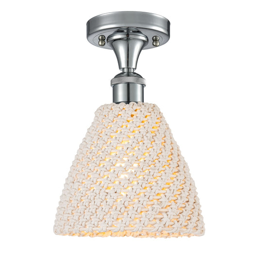 Innovations Bristol Natural 7.5in 1-Light Semi-Flush Mount | Industrial Polished Chrome and Natural Fiber Shade | Damp | Model 616-1F-PC-NBD-75-NAT