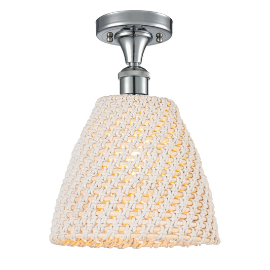 Innovations Bristol Natural 9in 1-Light Semi-Flush Mount | Industrial Polished Chrome Steel and Natural Fiber Dome Shade | Model 616-1F-PC-NBD-9-NAT