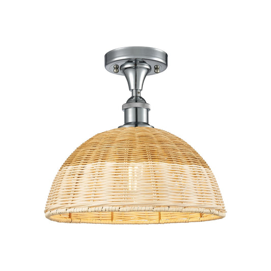 Innovations Bristol Natural II 12in 1-Light Semi-Flush Mount | Industrial Polished Chrome and Natural Fiber Shade | Damp | Model 616-1F-PC-NBD2-12-NAT