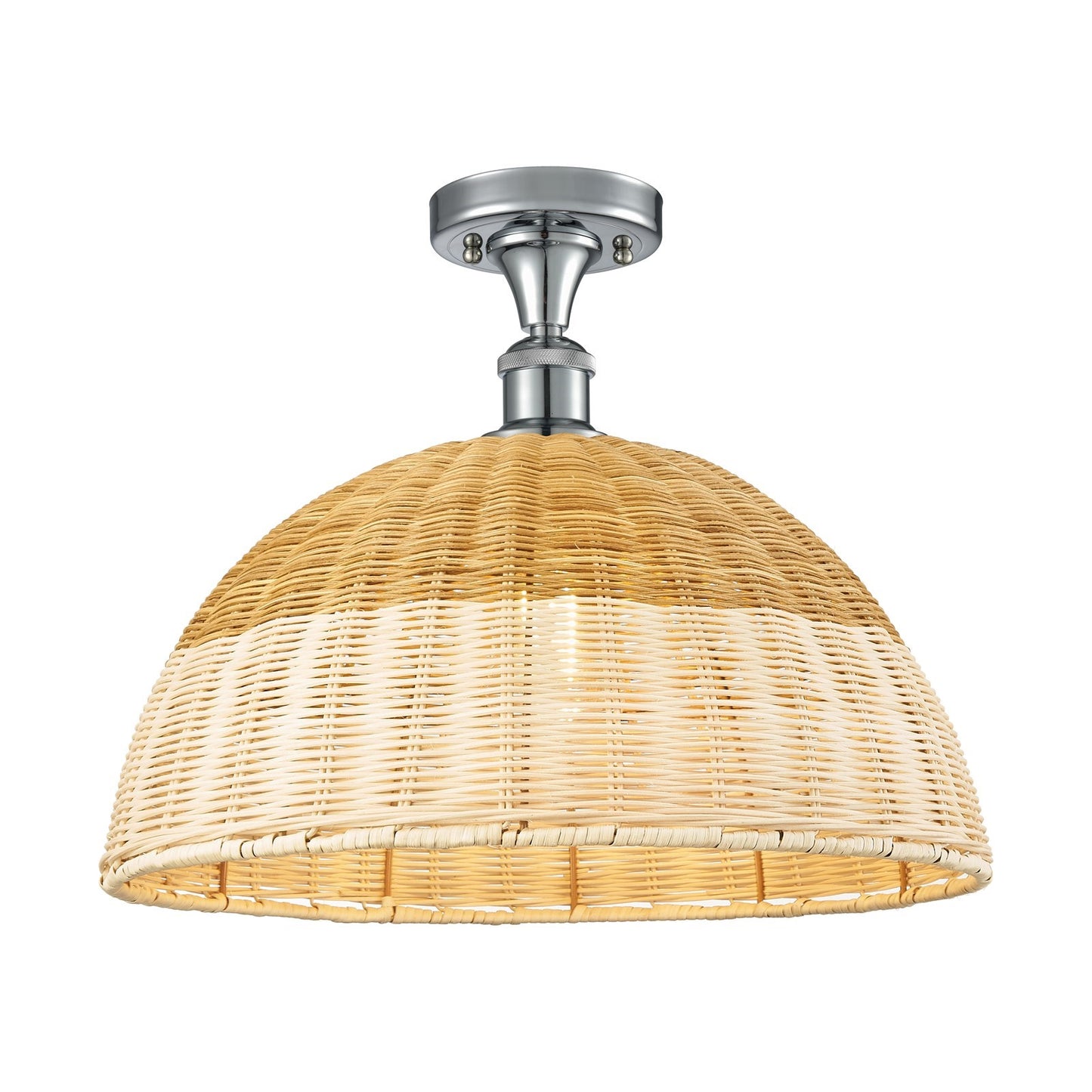 Innovations Lighting Bristol Natural II 16in 1-Light Semi-Flush Mount | Industrial Polished Chrome and Natural Fiber Shade | Model 616-1F-PC-NBD2-16-NAT