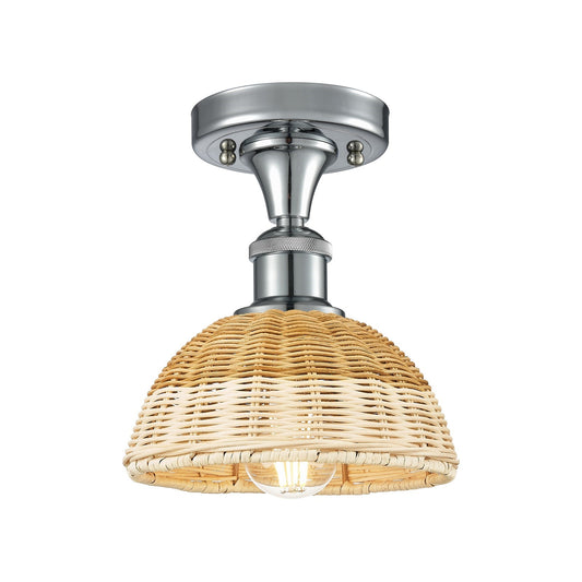 Innovations Bristol Natural II 8in 1-Light Semi-Flush Mount | Industrial Polished Chrome and Natural Fiber Shade | Damp | Model 616-1F-PC-NBD2-75-NAT